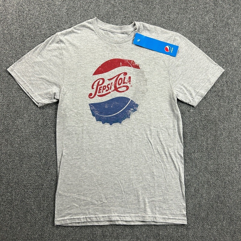 Pepsi-Cola Shirt Adults Small Gray Crew Neck Logo Graphic Cotton Blend Mens‎ New
